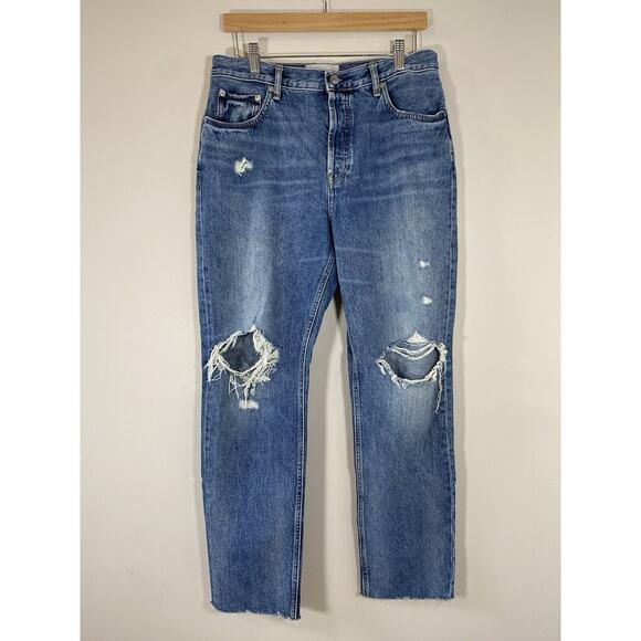Everlane The‎ Cheeky Jean 30 Regular Medium Wash Distressed Straight Leg - Picture 1 of 12